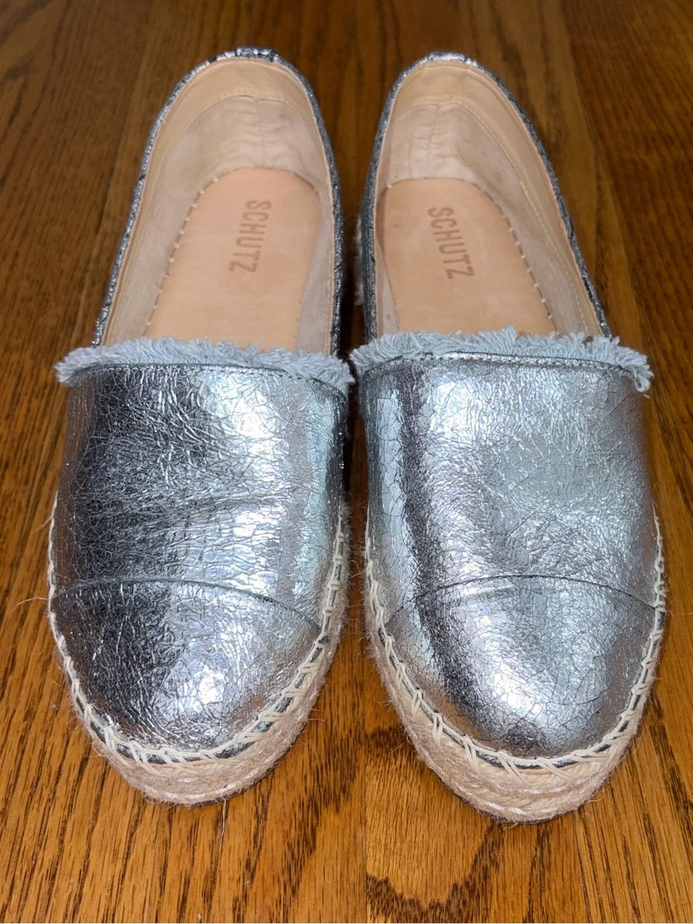 Schutz Silver Metallic Espadrilles